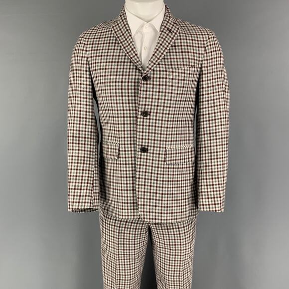 BLACK FLEECE Size 38 Burgundy Grey Cream Checkered Wool Blend 31 Suit - Picture 1 of 10